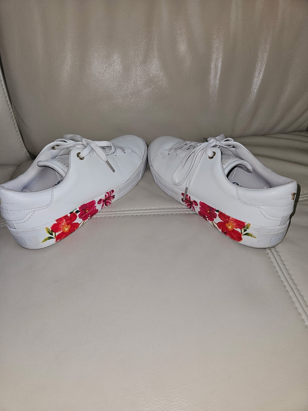 Ted Baker White Sneakers with Pink and Red Floral Side Detail